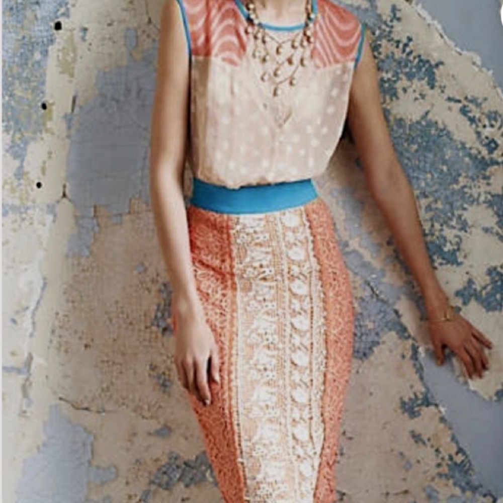 Anthropologie Champagne and Strawberry  Parisian Lace Dress